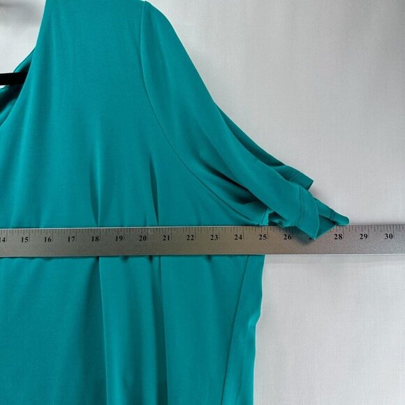 Susan Graver Blouse Womens Sz 2X V-Neck Asymmetrical Layered Short Sleeves Teal - Picture 9 of 11